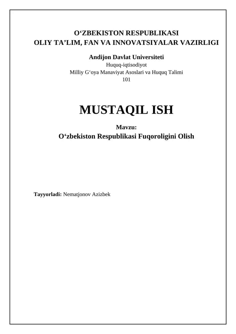 O’zbekiston Respublikasi Fuqoroligini Olish