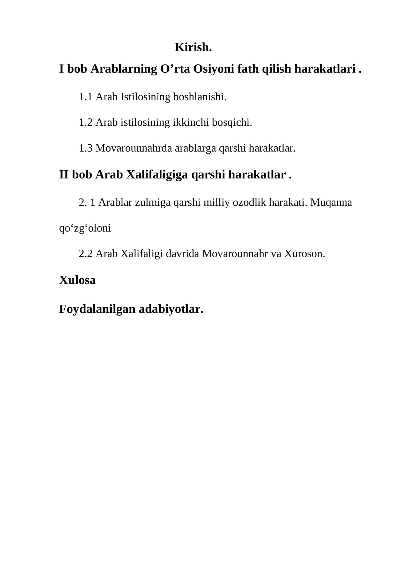 Arablar O'rta Osiyoni fath qilish harakatlari