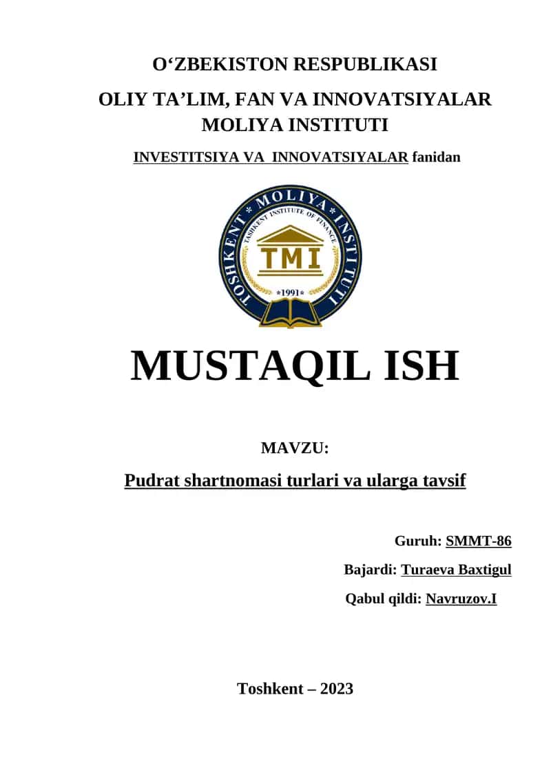 Pudrat shartnomasi turlari va ularga tavsif
