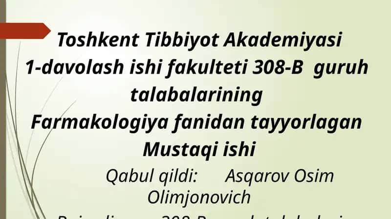 Tropikamid dori vositasining farmakologiyasi