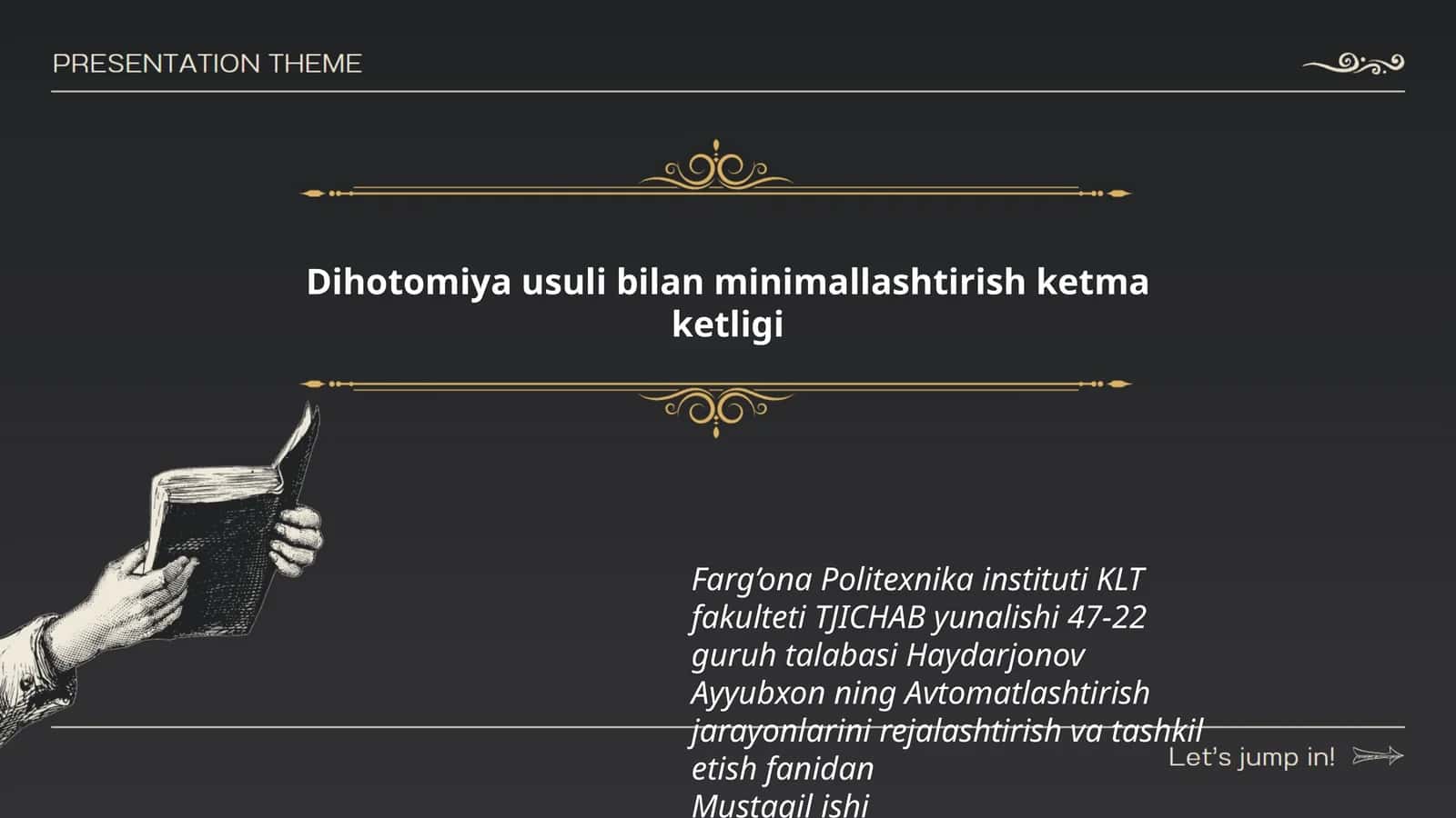 Haydarjonov Ayyubxon Avtomatlashtirish jarayonlarini rejalashtirish va tashkil etish fanidan