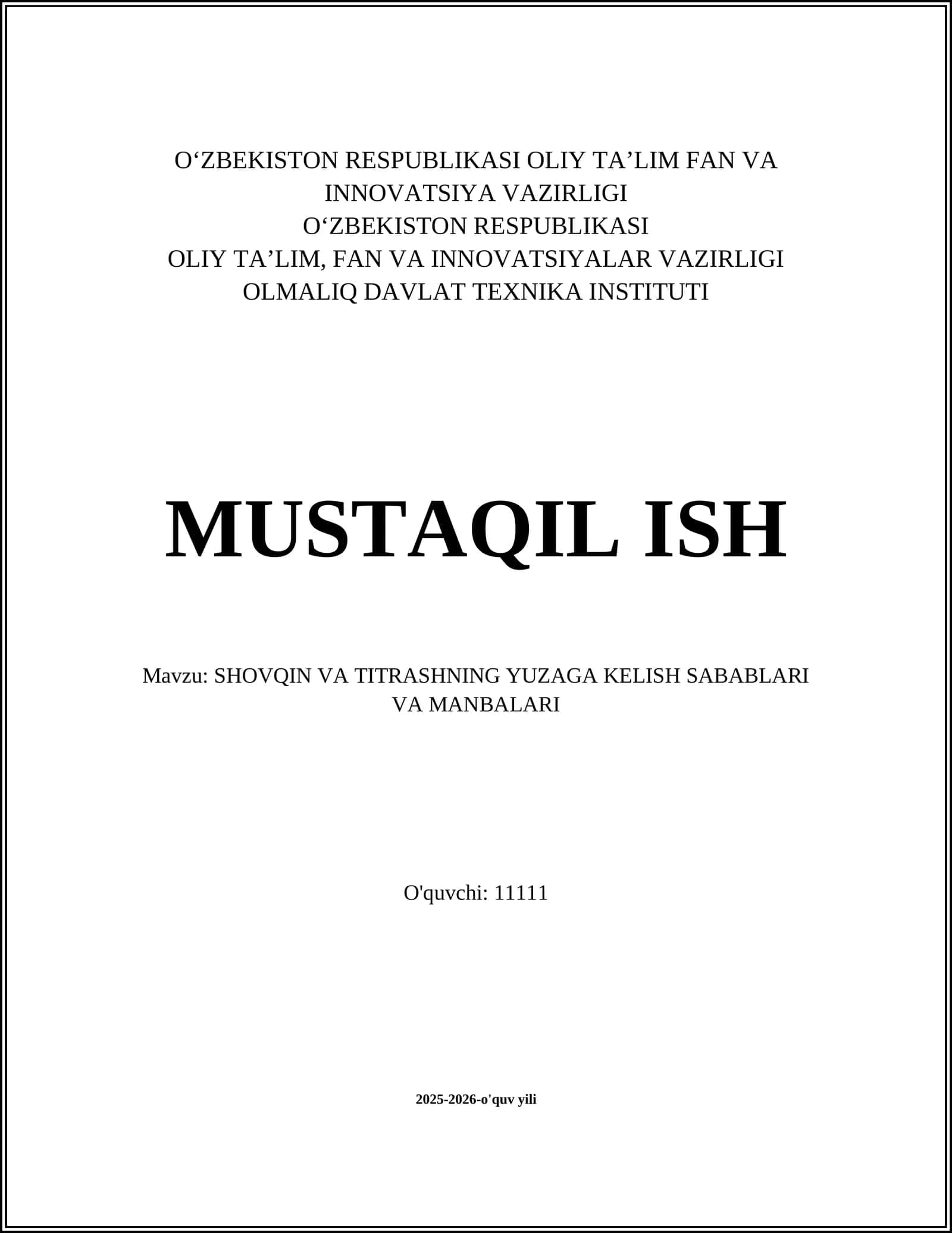 SHOVQIN VA TITRASHNING YUZAGA KELISH SABABLARI VA MANBALARI