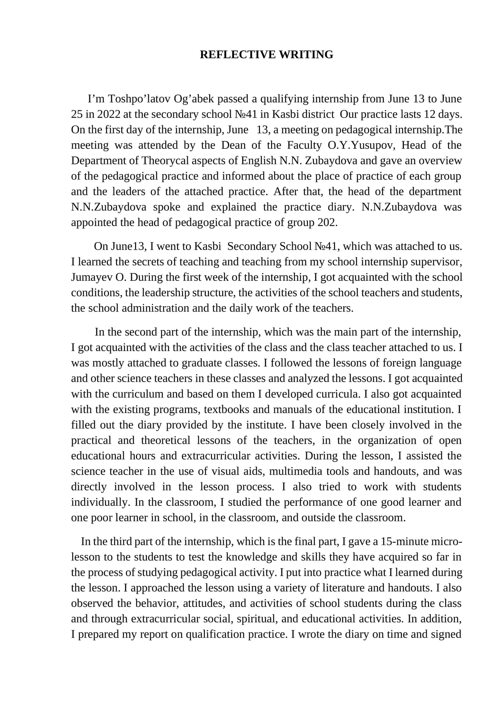 REFLECTIVE WRITING