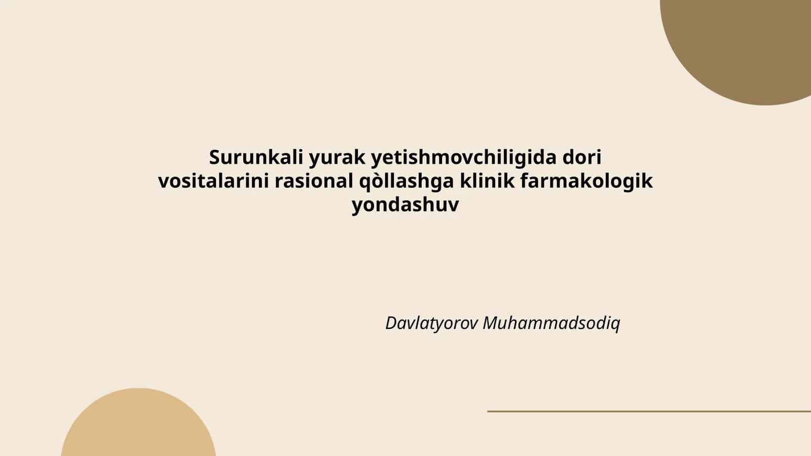 Surunkali yurak yetishmovchiligida dori vositalarini rasional qòllashga klinik farmakologik yondashuv