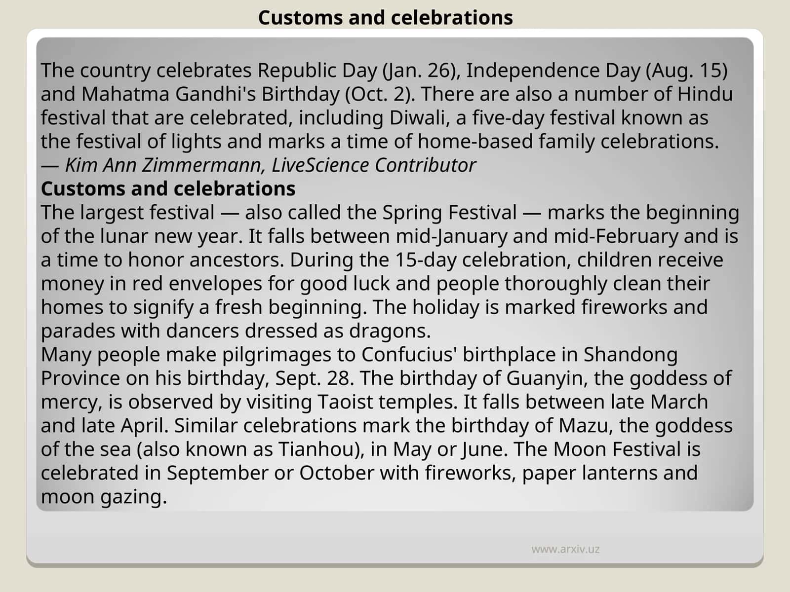 Customs and celebrations