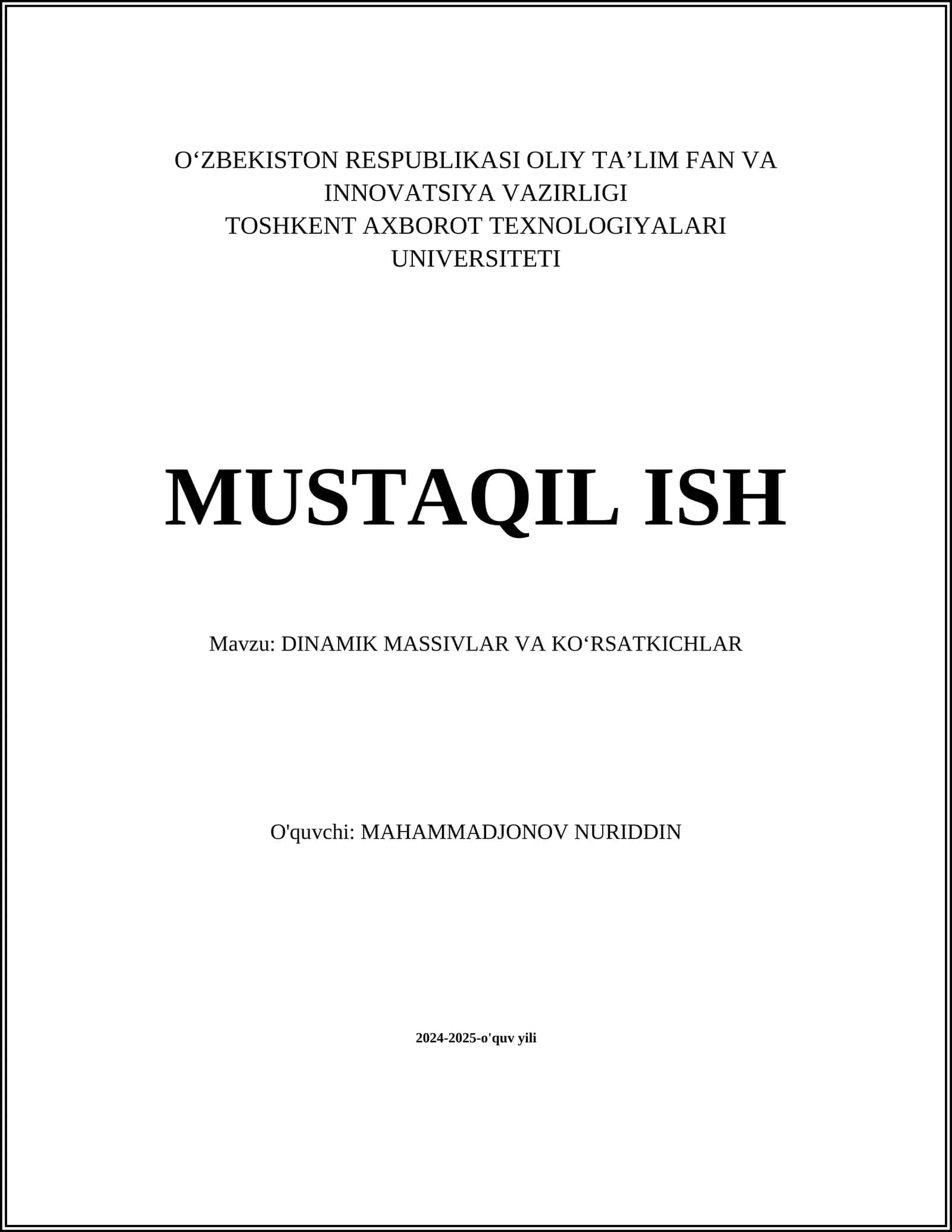 DINAMIK MASSIVLAR VA KO‘RSATKICHLAR