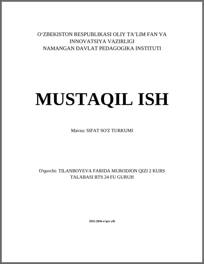 SIFAT SO'Z TURKUMI