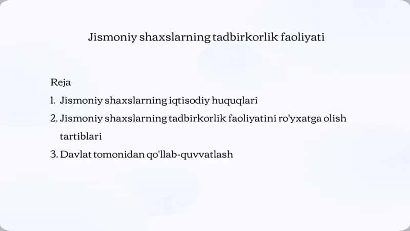 Jismoniy shaxslarning tadbirkorlik faoliyati