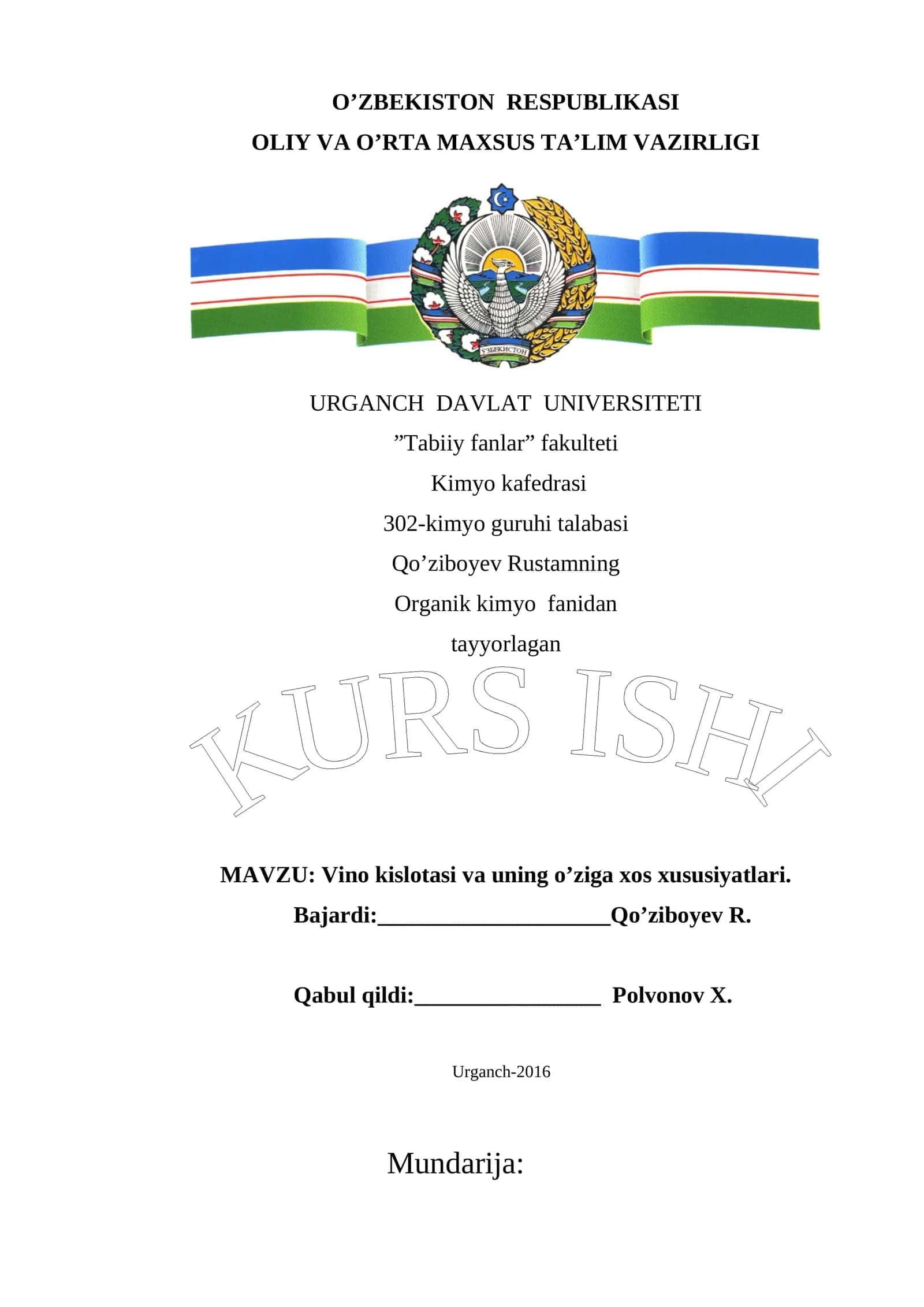 Vino kislotasi va uning o’ziga xos xususiyatlari