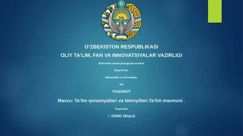 Taʼlim qonuniyatlari va tamoyillari.Taʼlim mazmuni