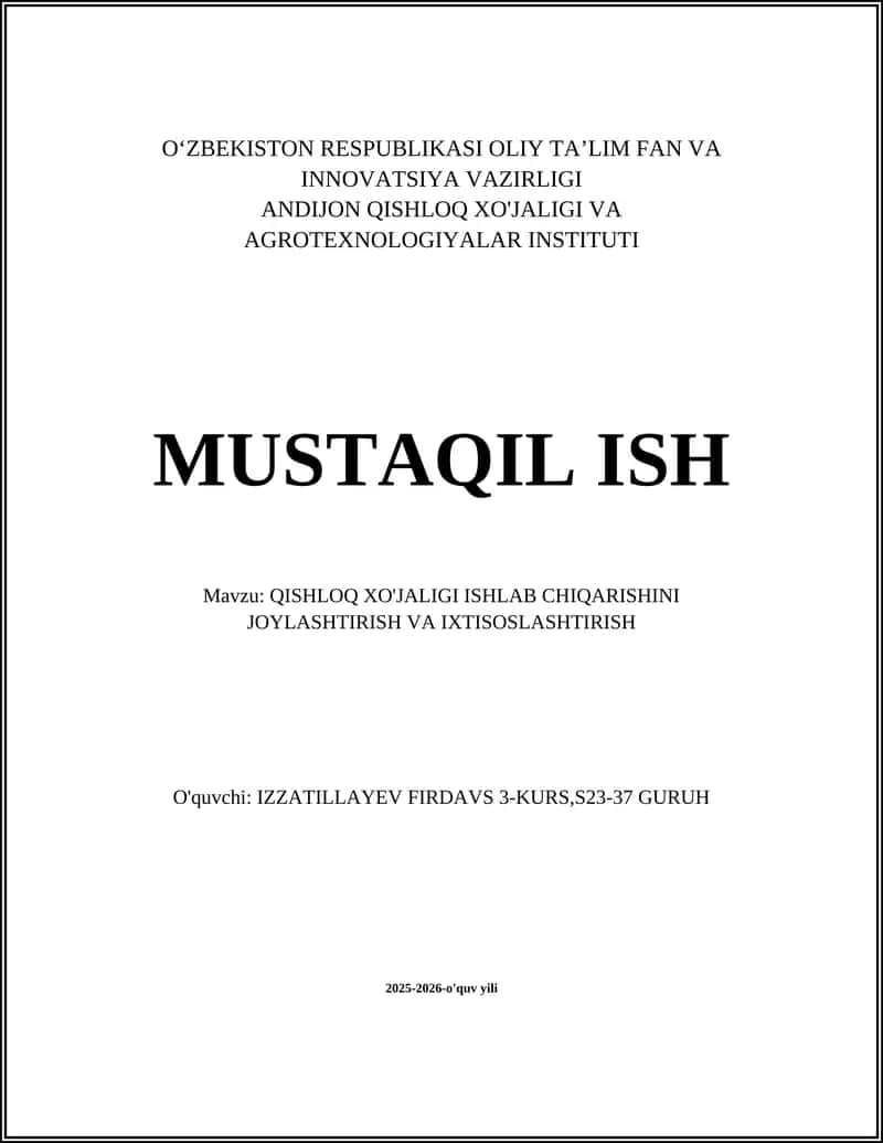 Qishloq xo'jaligi ishlab chiqarishini joylashtirish