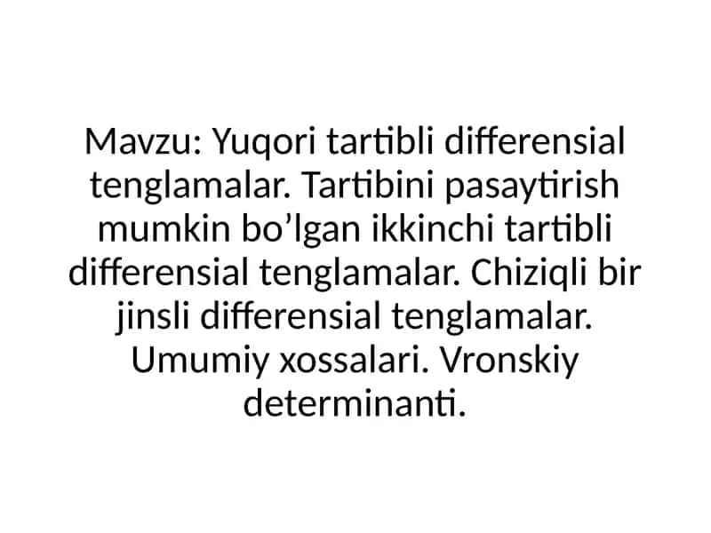Yuqori tartibli differensial tenglamalar
