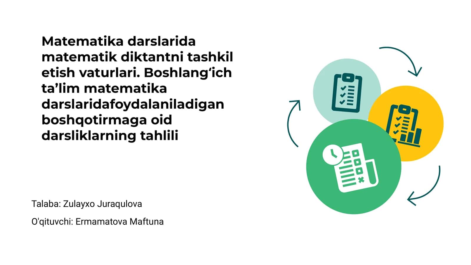 Matematika Darslarida Diktant Tashkili