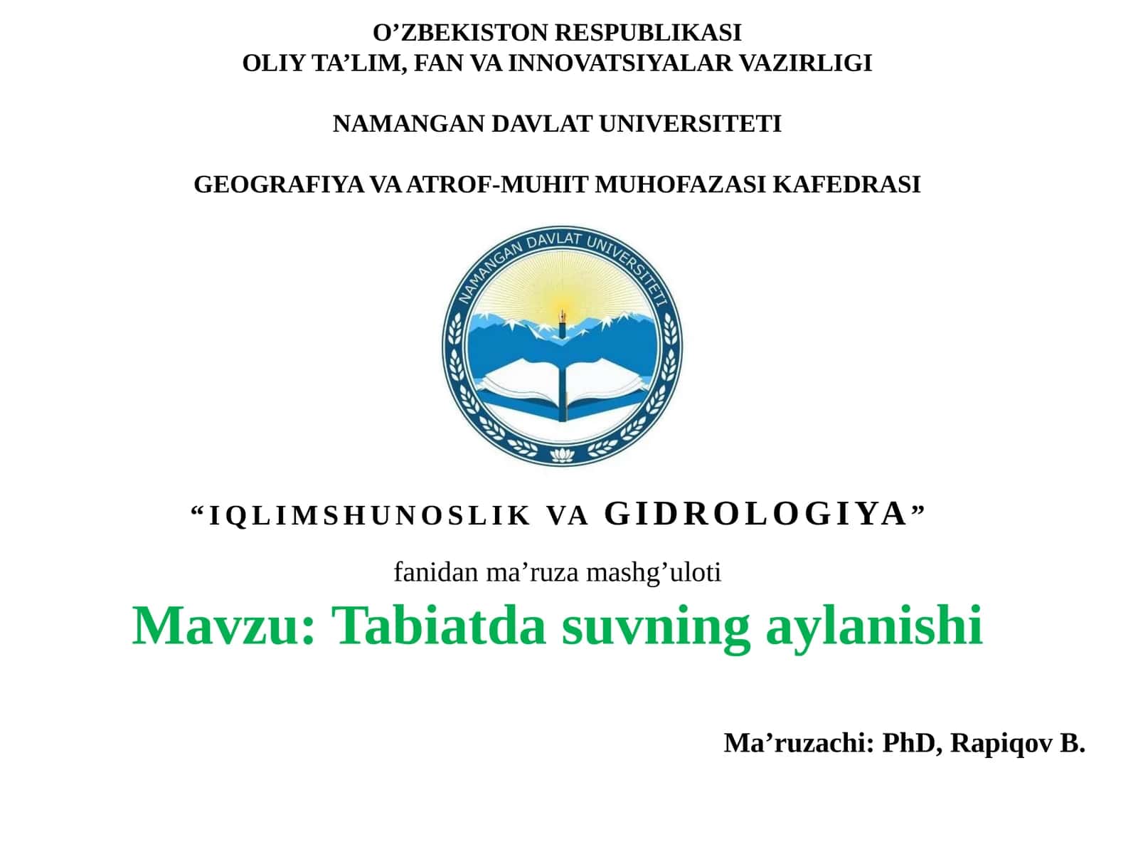 Tabiatda suvning aylanishi
