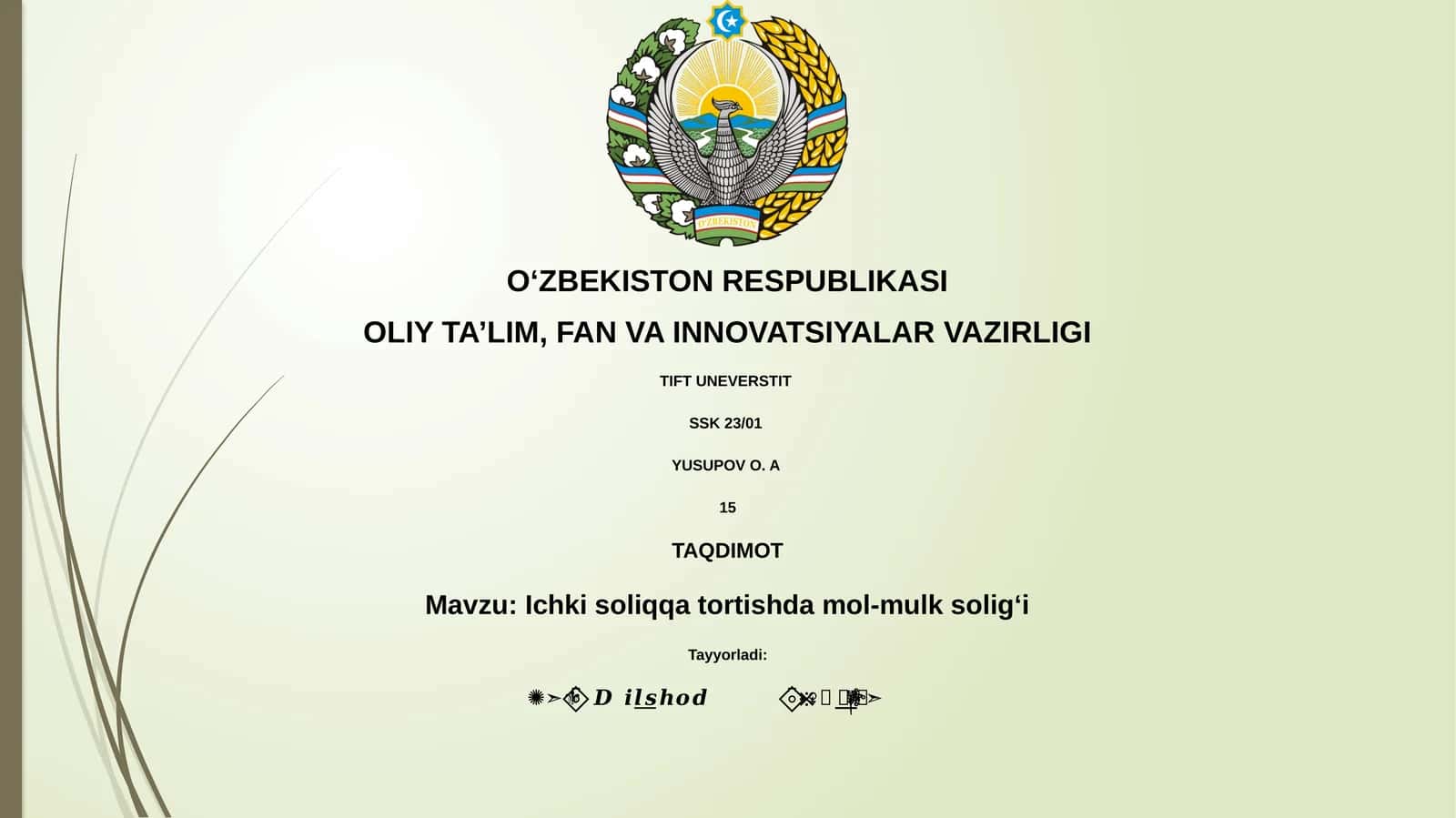 Ichki soliqqa tortishda mol-mulk soligʻi