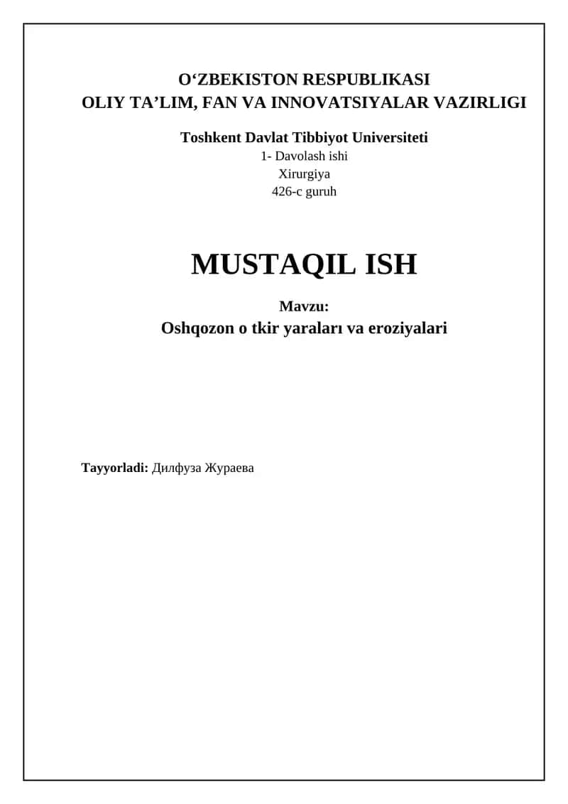 Oshqozon o tkir yaraları va eroziyalari