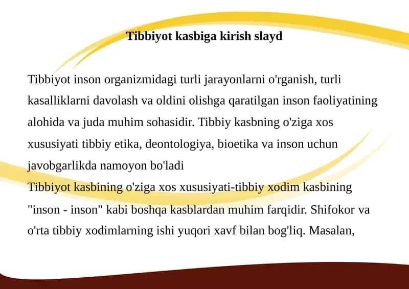 Tibbiyot kasbiga kirish slayd