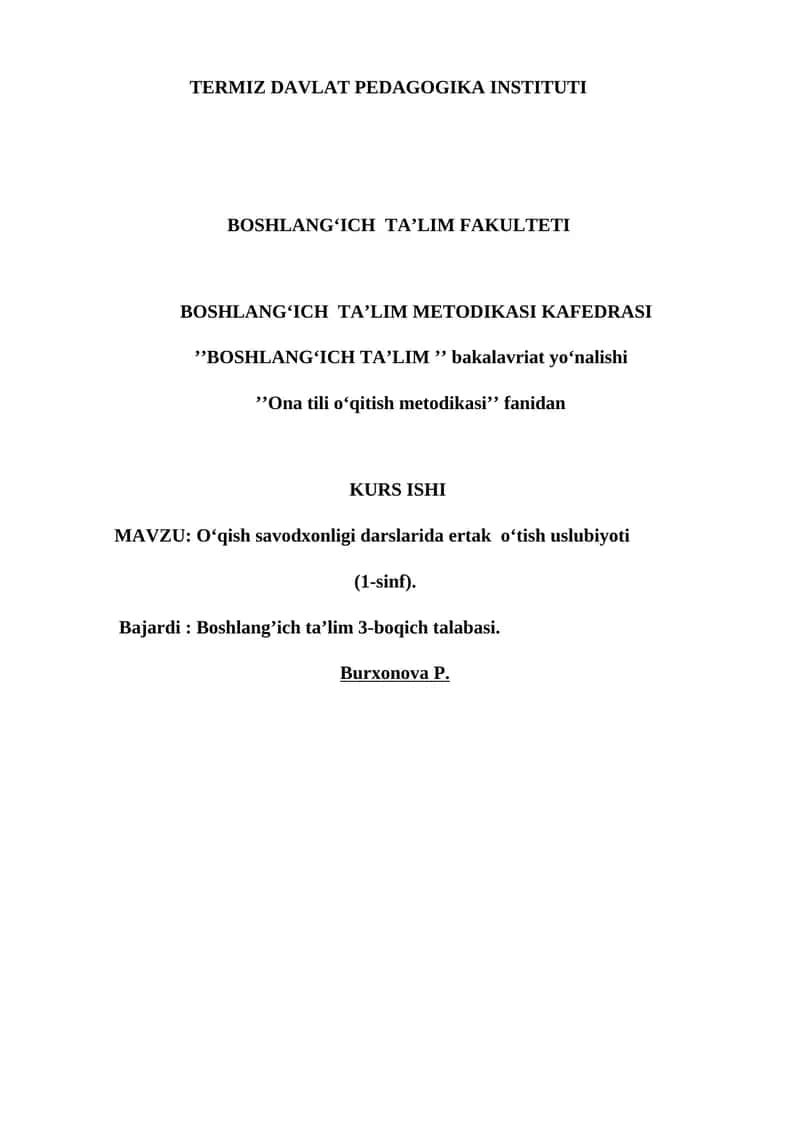 Ona tili o‘qitish metodikasi