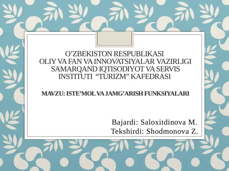 Iste’mol va jamg'arish funksiyalari