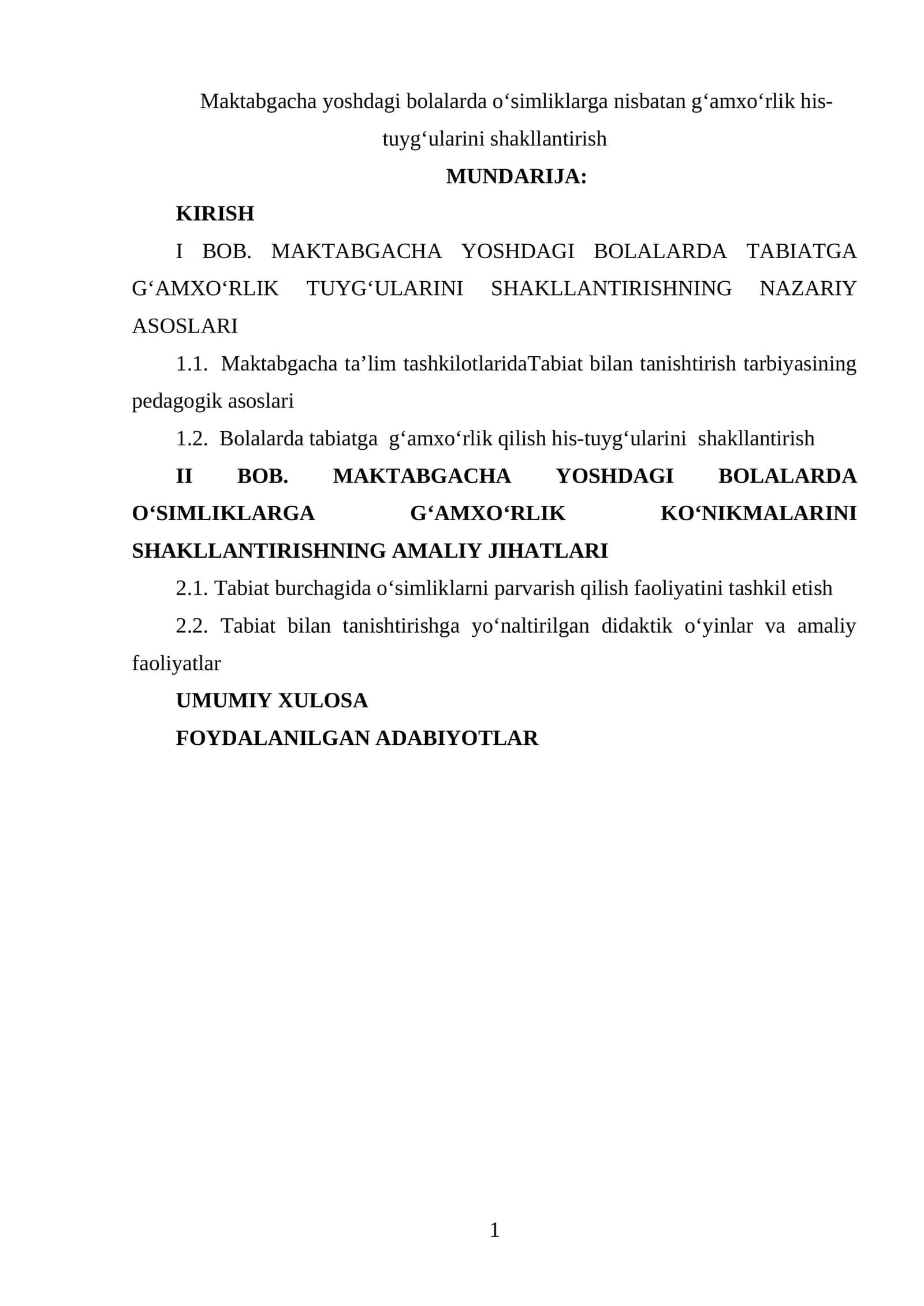 Maktabgacha yoshdagi bolalarda o‘simliklarga nisbatan g‘amxo‘rlik his-tuyg‘ularini shakllantirish