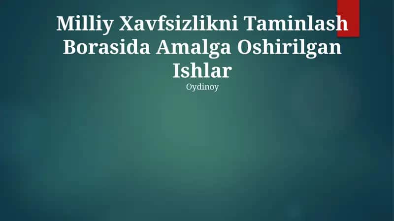 Milliy Xavfsizlikni Taminlash Borasida Amalga Oshirilgan Ishlar