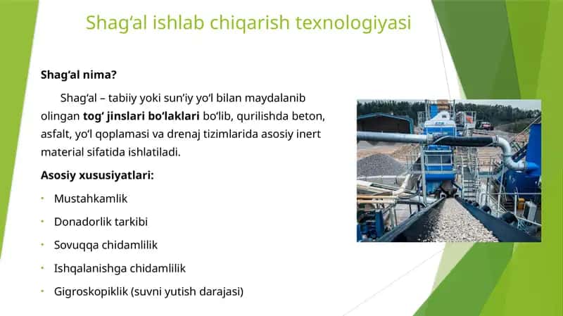 Shag‘al ishlab chiqarish texnologiyasi