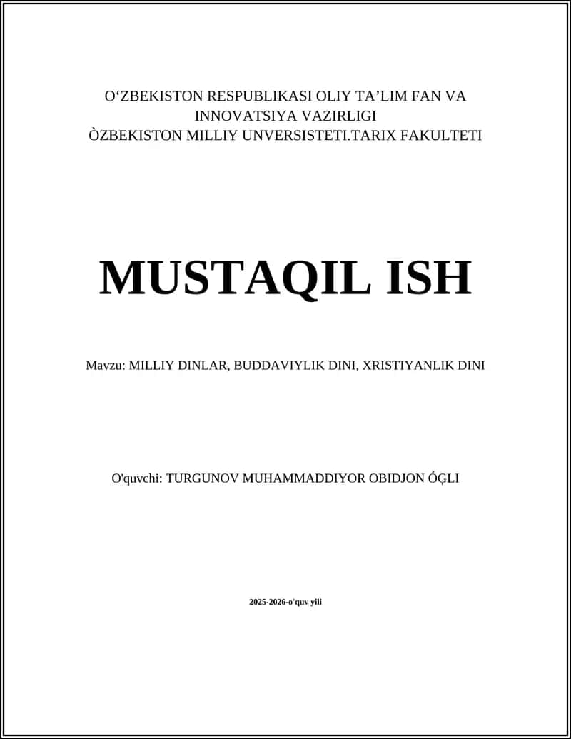 MILLIY DINLAR, BUDDAVIYLIK DINI, XRISTIYANLIK DINI
