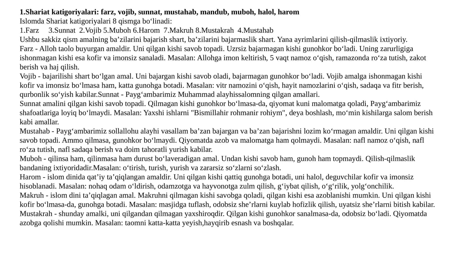 Islomda Shariat katigoriyalari