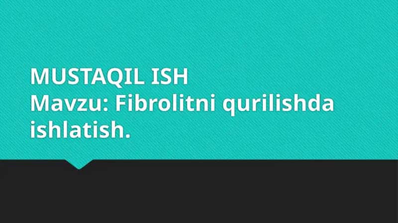 Fibrolitni qurilishda ishlatish
