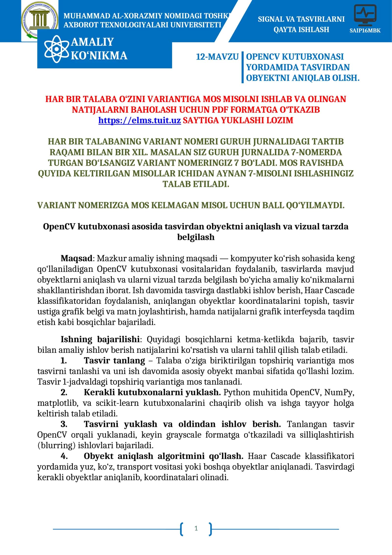 OPENCV KUTUBXONASI YORDAMIDA TASVIRDAN OBYEKTNI ANIQLAB OLISH