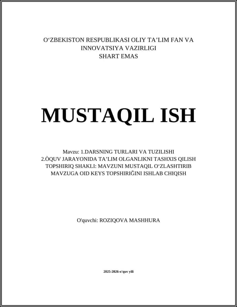 Darsning Turlari va Tuzilishi