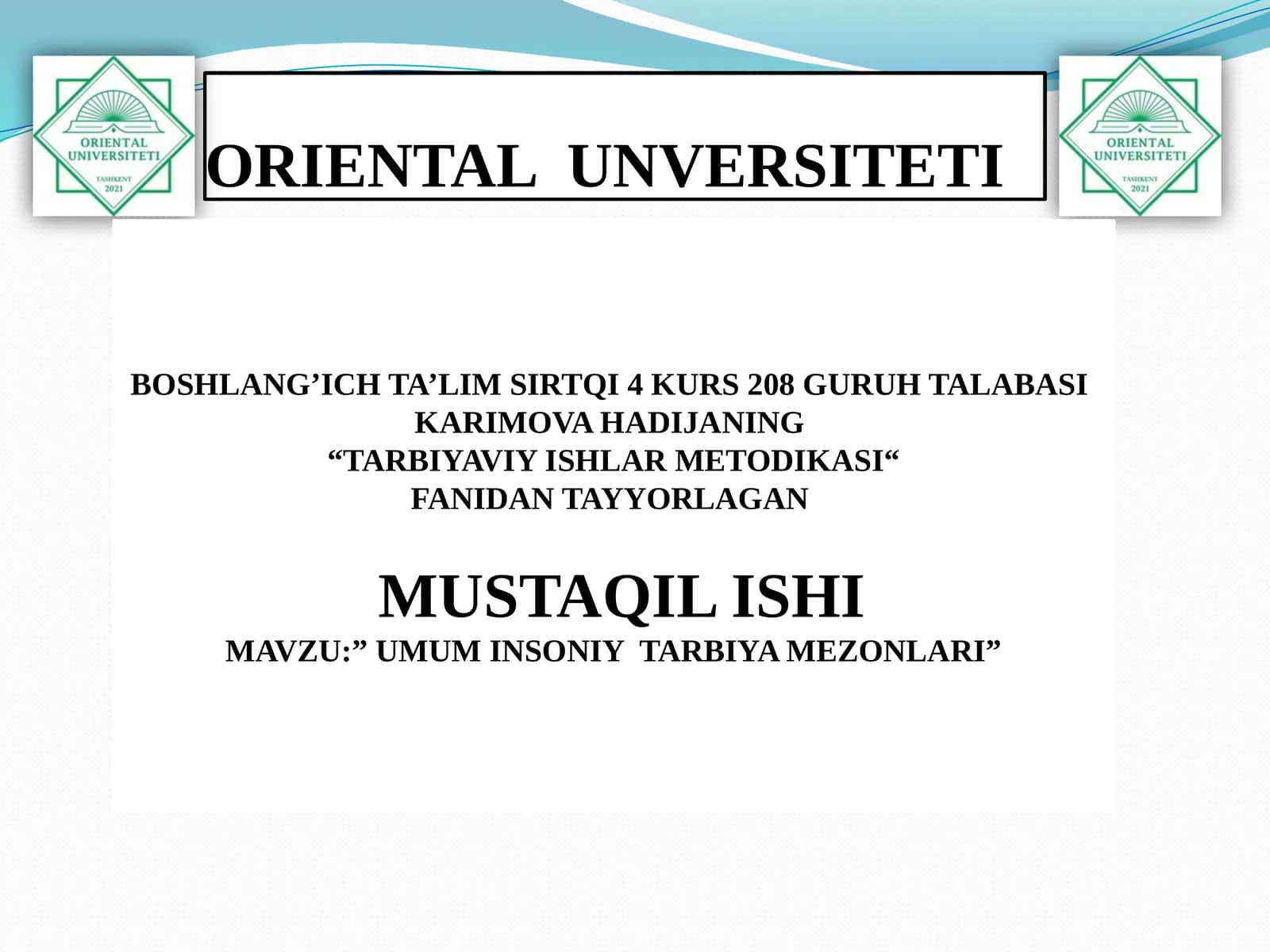 TARBIYAVIY ISHLAR METODIKASI