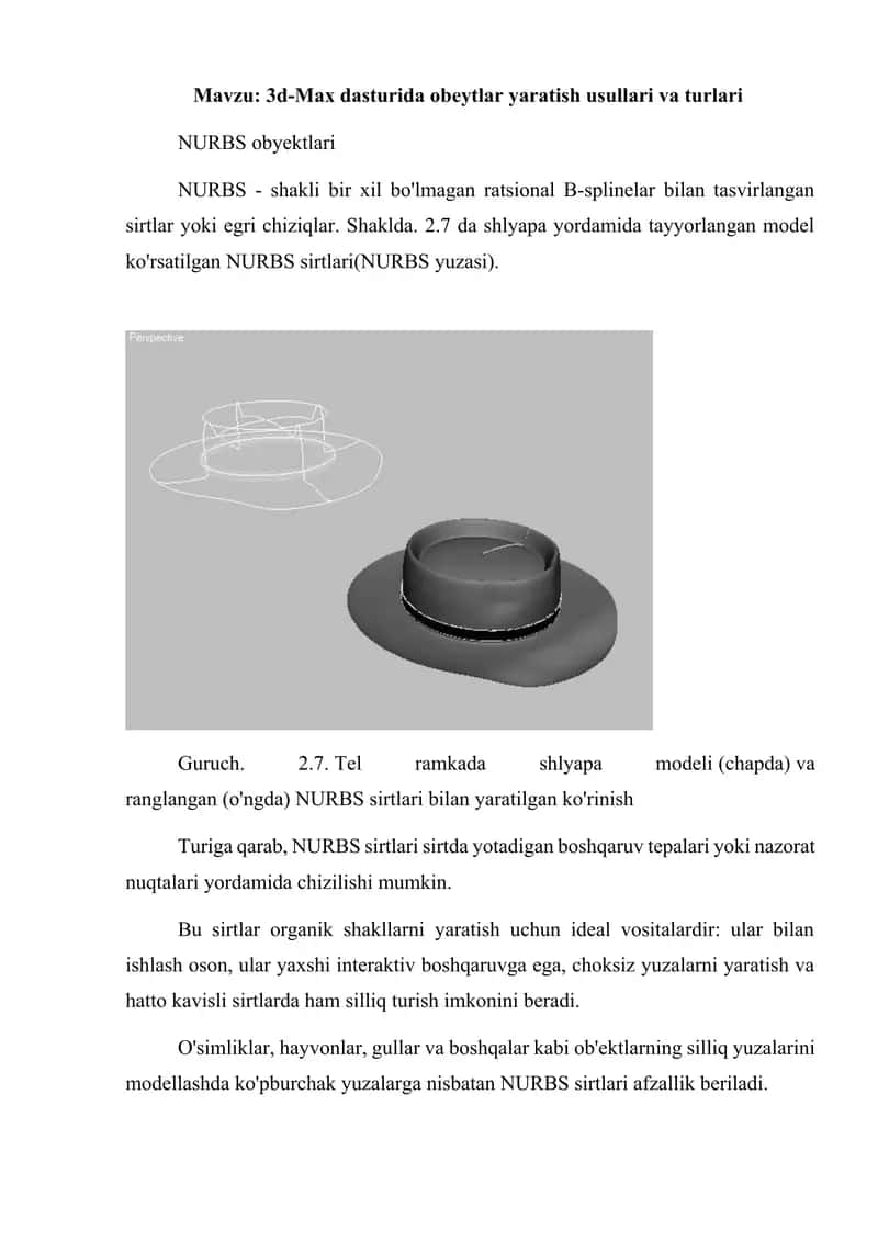 3d-Max dasturida obeytlar yaratish usullari va turlari