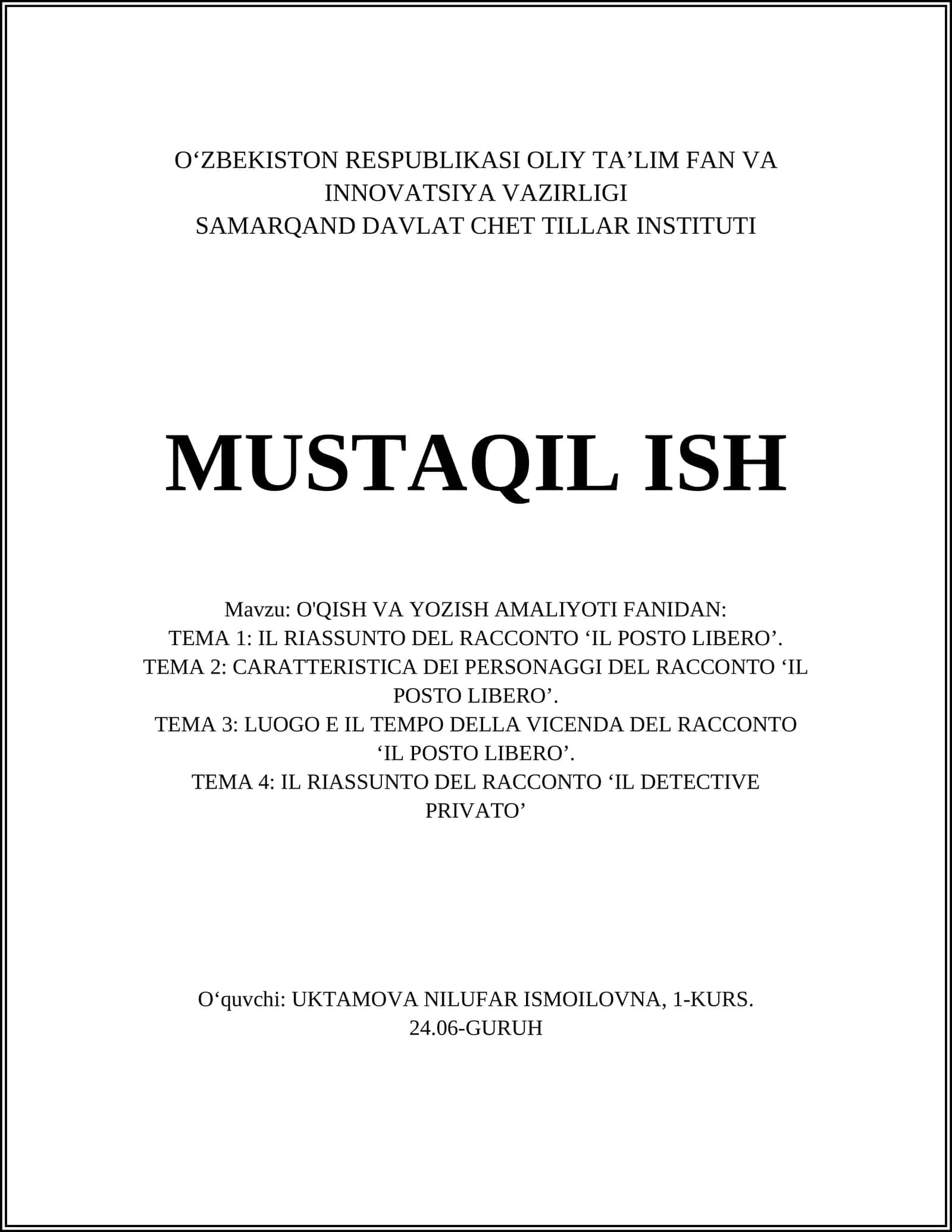 O'QISH VA YOZISH AMALIYOTI FANIDAN