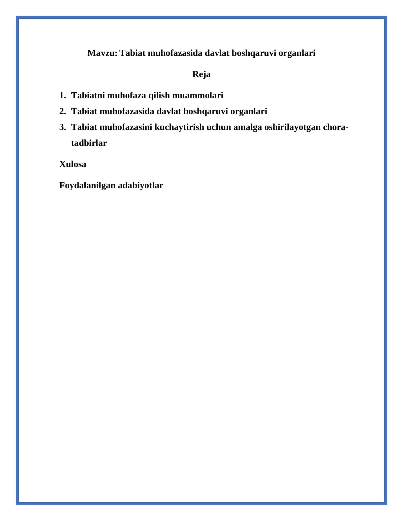 Tabiat muhofazasida davlat boshqaruvi organlari