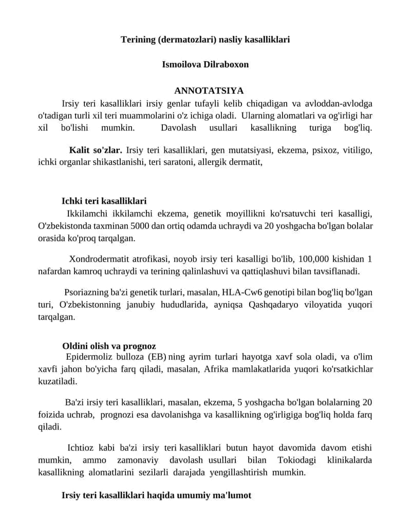 Terining (dermatozlari) nasliy kasalliklari