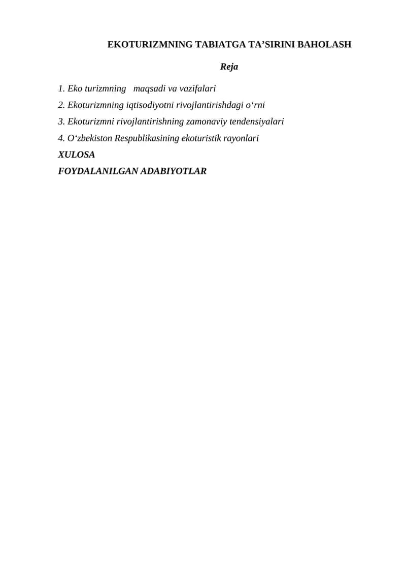Ekoturizmning Tabiatga Ta'sirini Baholash