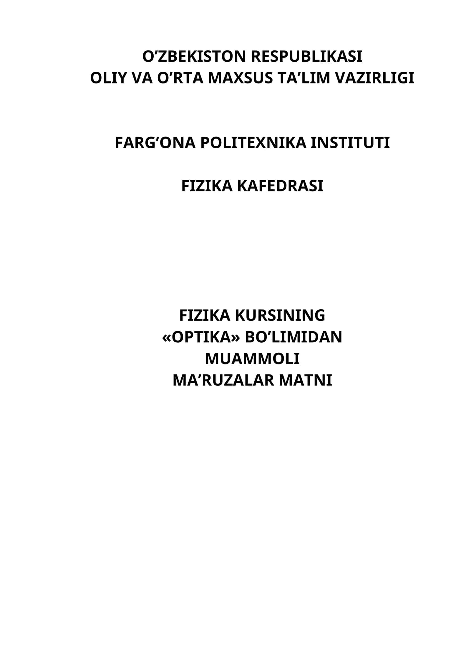 MUAMMOLI MA'RUZALAR MATNI
