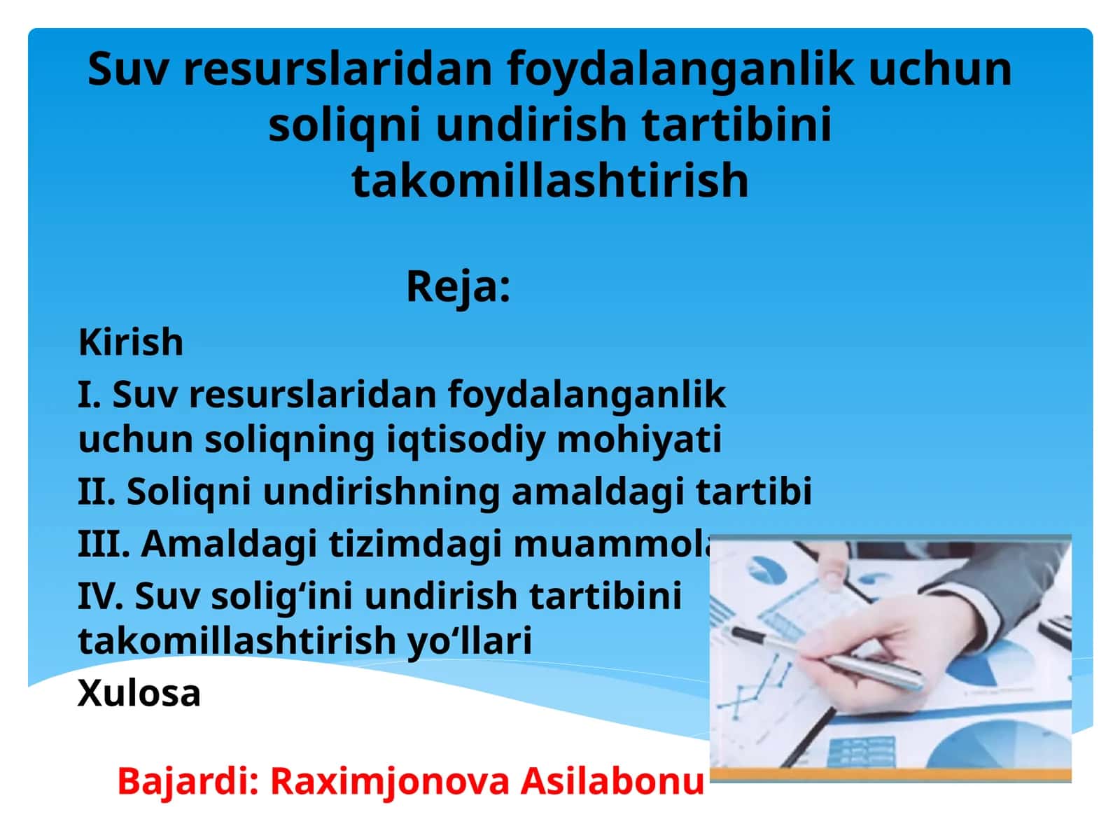 Suv resurslaridan foydalanganlik uchun soliqni undirish tartibini takomillashtirish