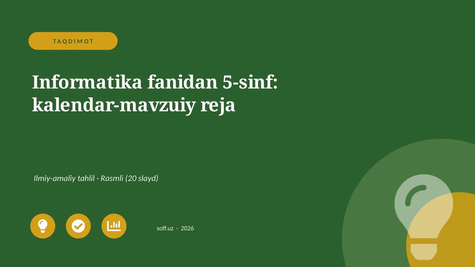 Informatika fanidan 5-sinf: kalendar-mavzuiy reja