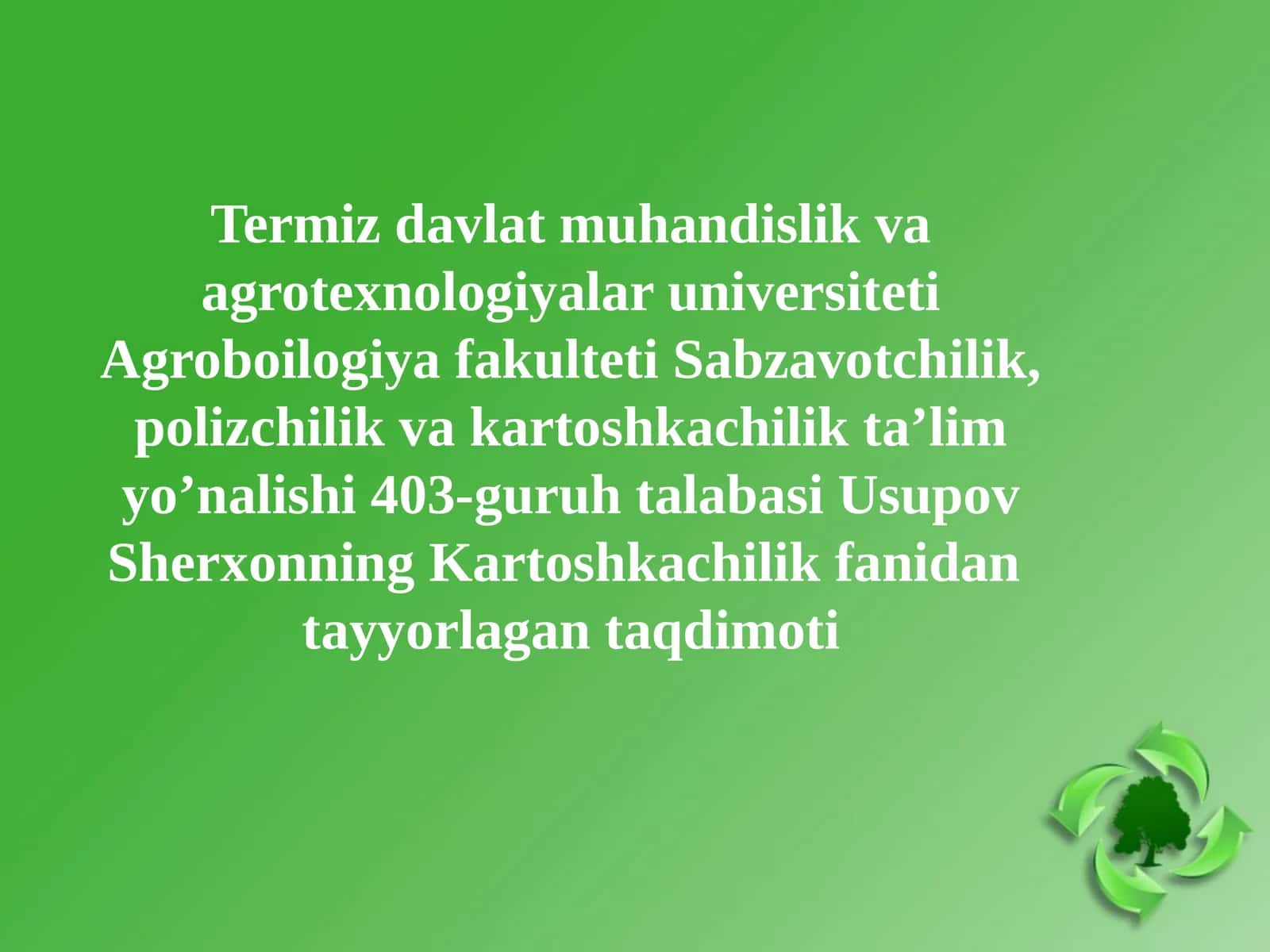Kartoshkachilik fanidan Taqdimot