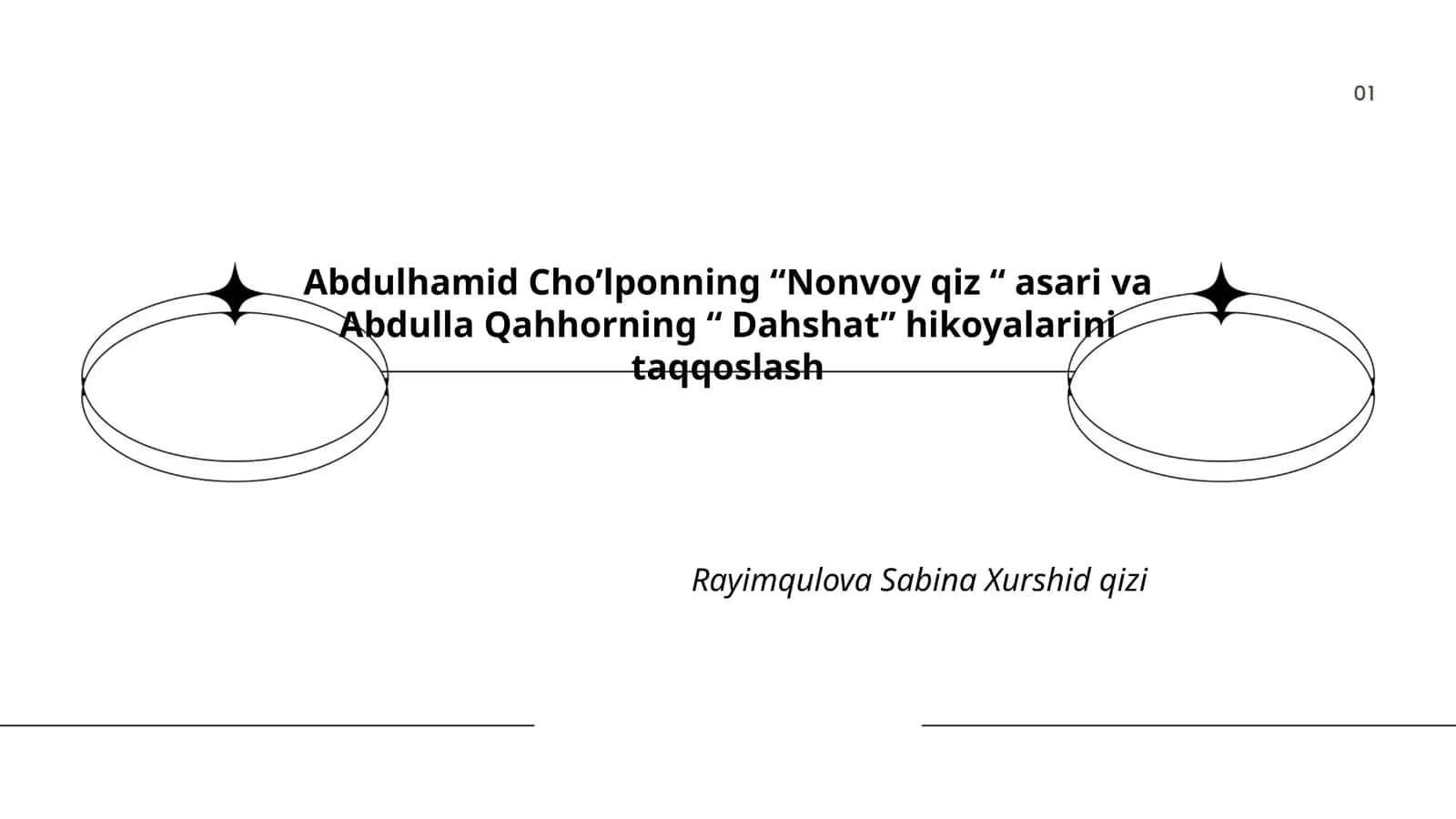 Abdulhamid Cho’lponning “Nonvoy qiz “ asari va Abdulla Qahhorning “ Dahshat” hikoyalarini taqqoslash