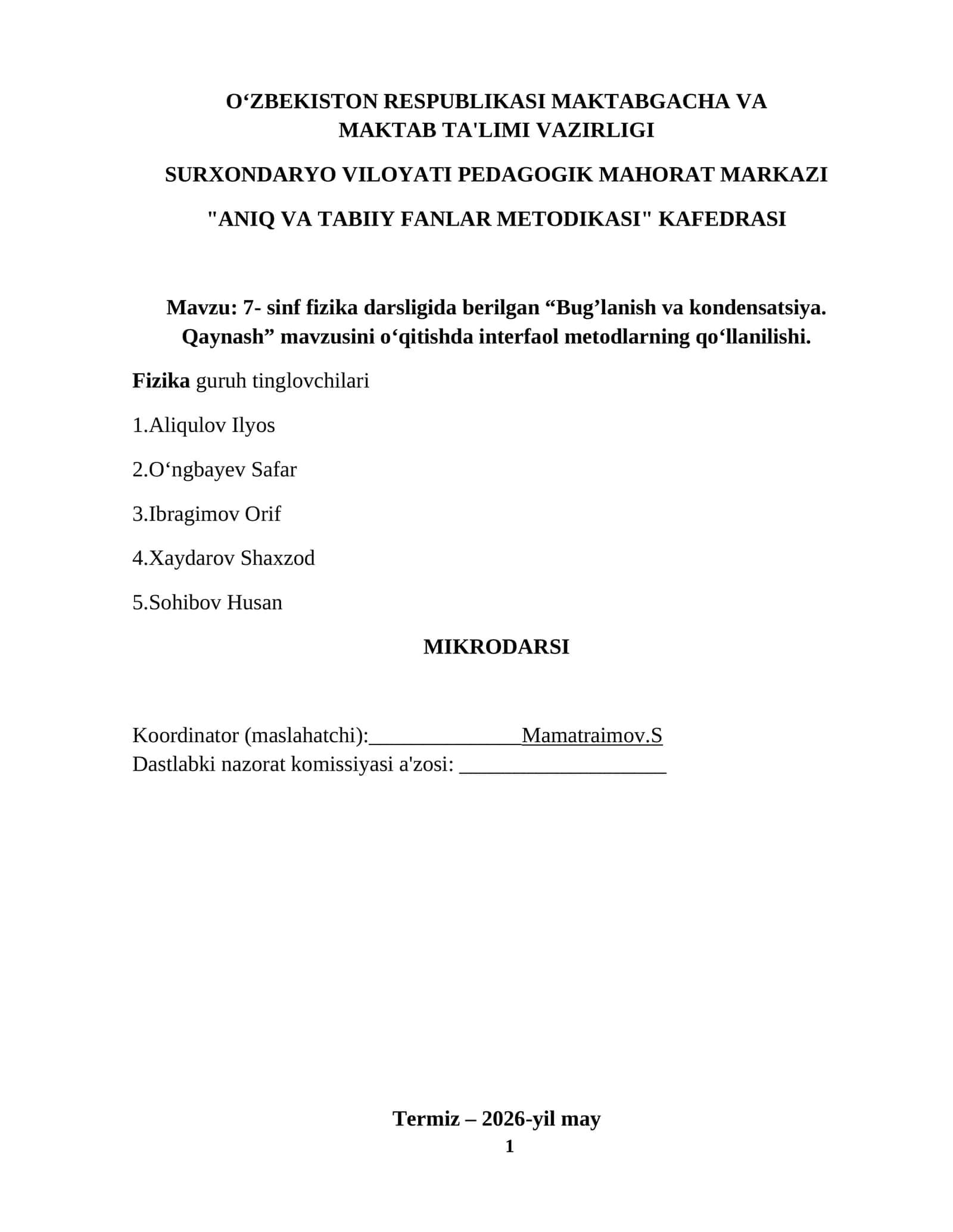 7- sinf fizika darsligida berilgan “Bug’lanish va kondensatsiya. Qaynash”