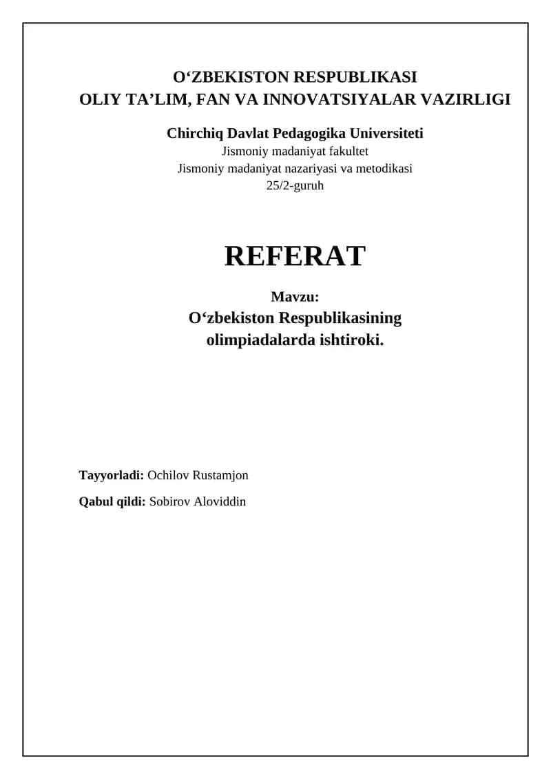 O‘zbekiston Respublikasining olimpiadalarda ishtiroki