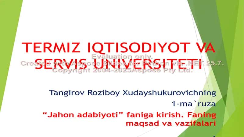 TERMIZ IQTISODIYOT VA SERVIS UNIVERSITETI Tanqirov Roziboy Xudayshukurovichning 1-ma`ruza