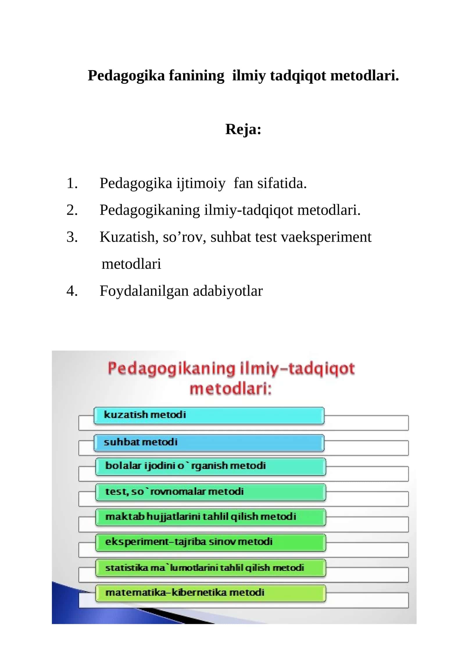 Pedagogika fanining ilmiy tadqiqot metodlari