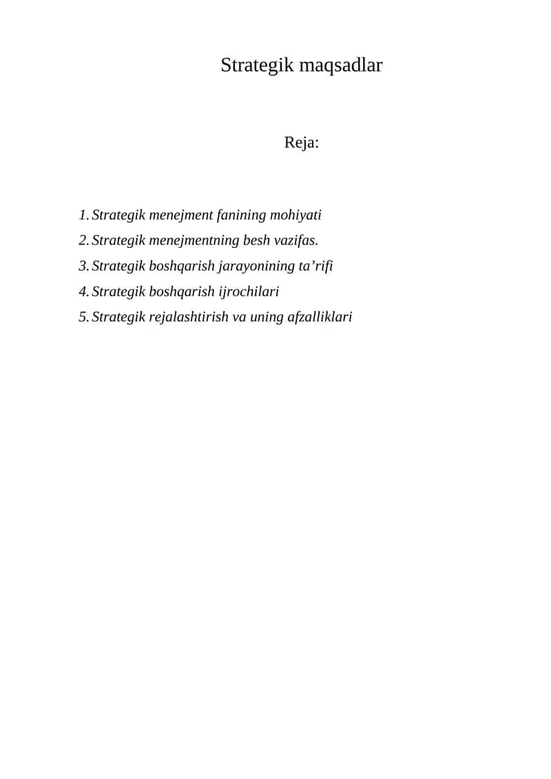 Strategik menejment fanining mohiyati