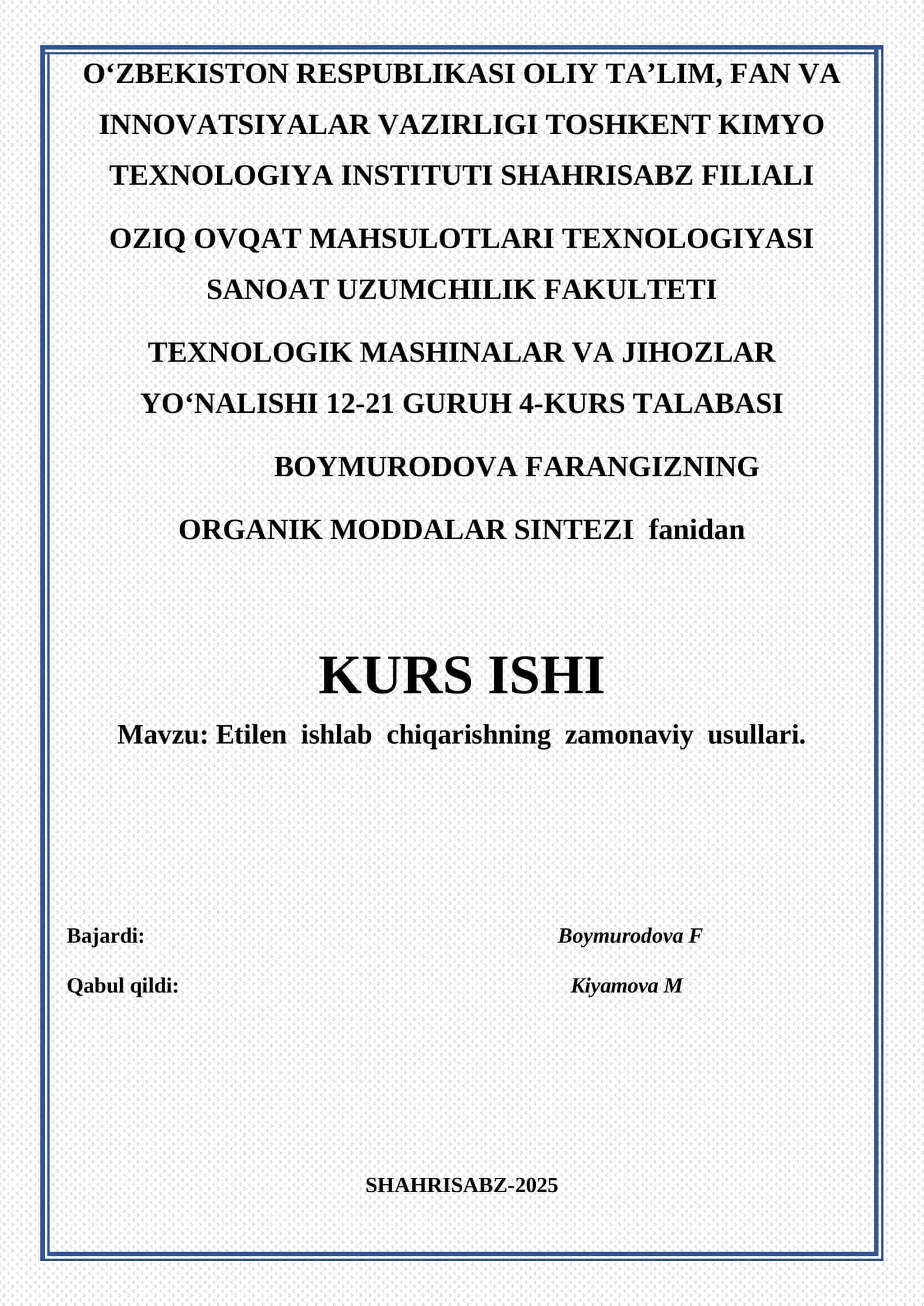 Etilen ishlab chiqarishning zamonaviy usullari