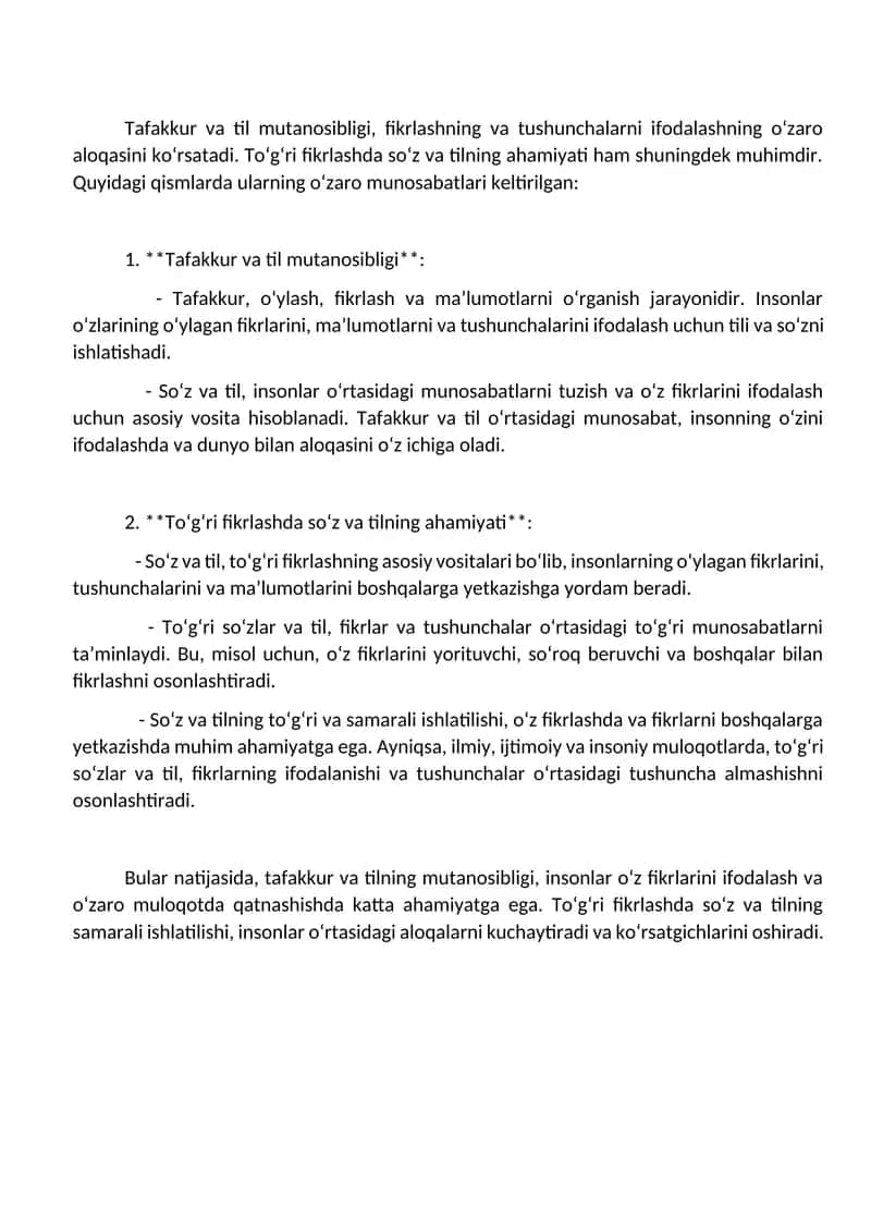 Tafakkur va til mutanosibligi