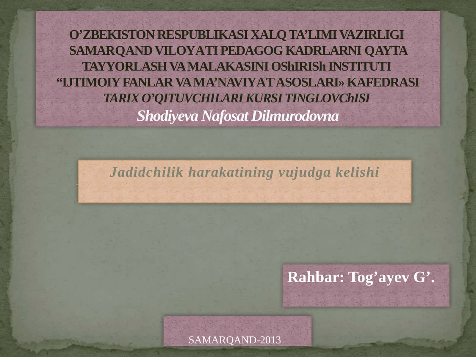 Jadidchilik harakatining vujudga kelishi